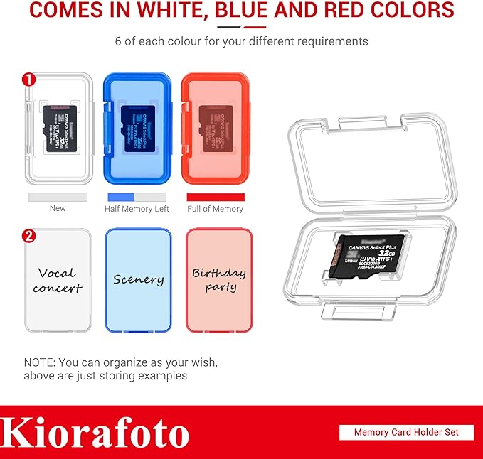 Kiorafoto 18 PCS Multi-Color Clear Plastic Memory Card Holder Case - Image 3