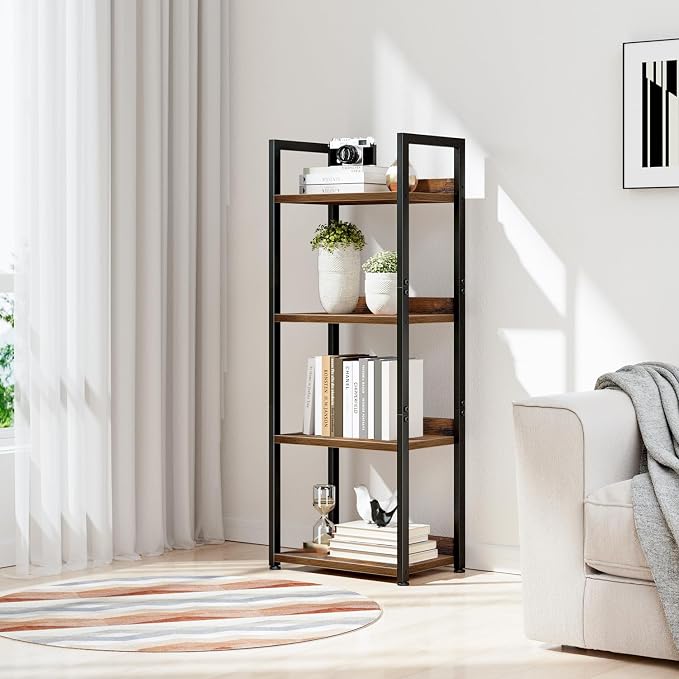 NUMENN Narrow Bookshelf, 4 Tier Freestanding Shelving Unit, Vintage | Small - Image 2