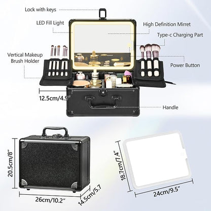 Makeup Case with Lighted Mirror, Makeup Box Organizer with Detachable LED Mirror - Image 4