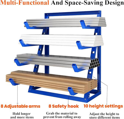 48x16x62'' Heavy Duty 4 Tiers Horizontal Lumber Storage Rack, 2400lbs Load - Image 4