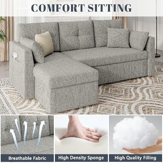 Huatean Home Sleeper Sofa Couch, 2 in 1 Sectional Sleeper Couch Bed - Image 5