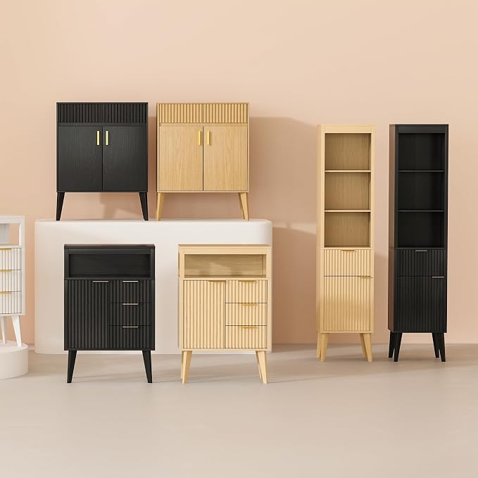70" H Tall Storage Cabinet, Fluted Freestanding Floor Organizer - Image 9