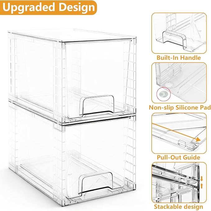 2 Pack Large Stackable Storage Drawers, Acrylic Bathroom Undersink Closet - Image 7