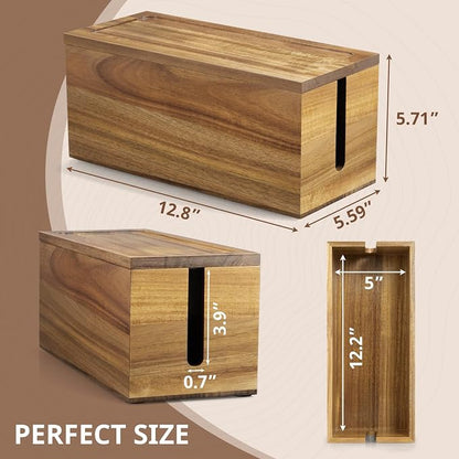 Acacia Wood Cable Management Box - Image 2