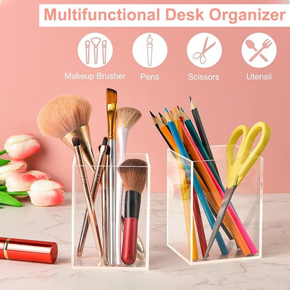 4-Piece Clear Acrylic Pen Holder & Pencil Cup - Image 3