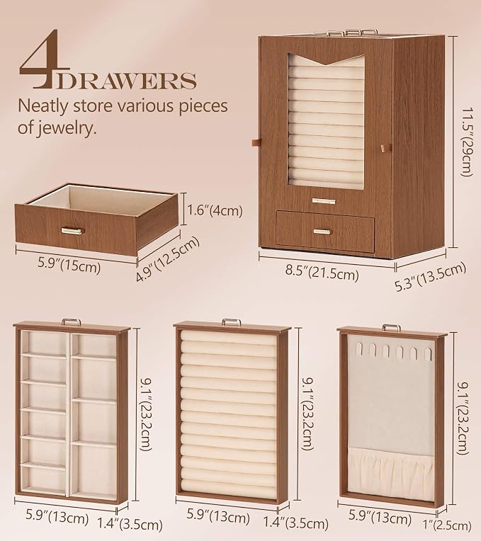 Homde Jewelry Organizer with Transparent Window Necklace Hooks Gift - Image 6