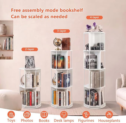 VIWODS 4 Tier Rotating Bookshelf Tower, 360° Display Spinning Bookcase - Image 6