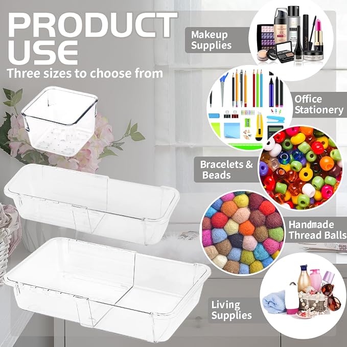25 PCS Adjustable Desk Drawer Organizer, Acrylic Clear Drawer Organizers - Image 3
