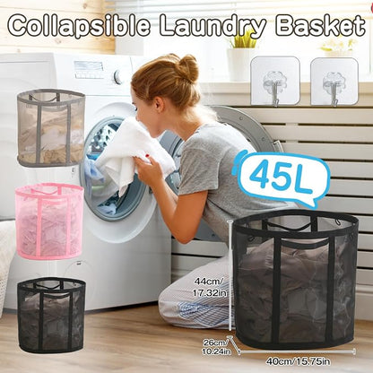 Collapsible Laundry Basket, Mesh Bag - Image 2