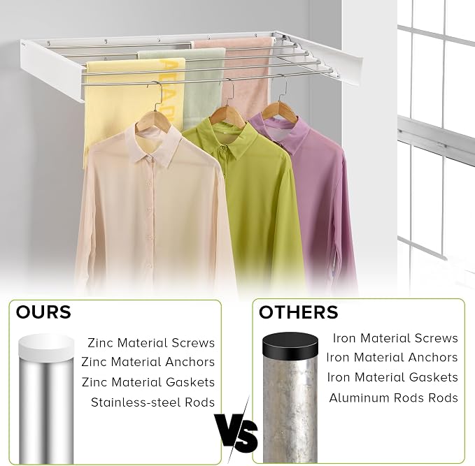 Wall Mounted Laundry Drying Rack, Retractable Clothes Drying Rack - Image 2