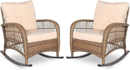 VIVIJASON 2 Piece Patio Wicker Rattan Rocker Chair, Outdoor Rattan Rocker Chair by VIVIJASON