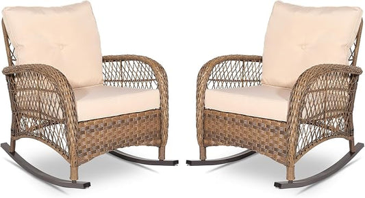 VIVIJASON 2 Piece Patio Wicker Rattan Rocker Chair, Outdoor Rattan Rocker Chair by VIVIJASON