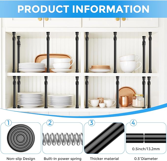 4 Pack Small Tension Rod 12 to 19 Inch Adjustable Tension Curtain Rod Mini - Image 3