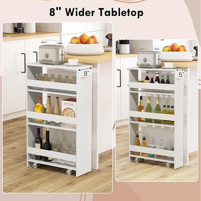 LOKO 4-Tier Rolling Storage Cart, 8 Inches Slim Kitchen Cart on Wheels - Image 8