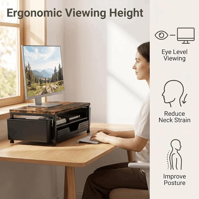 ECOLOVI Desk Organizer and Accessories, 2-Tier Computer Monitor Stand Rise - Image 3
