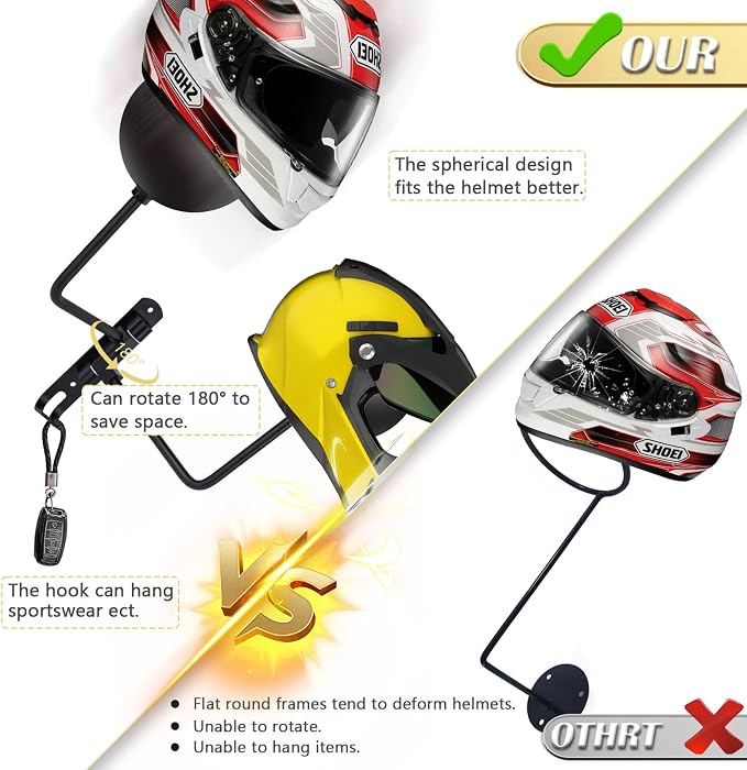 Kikerike Motorcycle Helmet Rack Wall Mount 180 Degree Rotation Metal Bike - Image 4