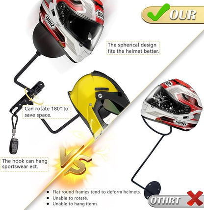 Kikerike Motorcycle Helmet Rack Wall Mount 180 Degree Rotation Metal Bike - Image 4