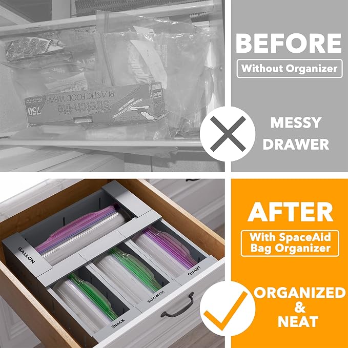 SpaceAid Bag Storage Organizer for Kitchen Drawer, Bamboo Organizer, Compatible - Image 2