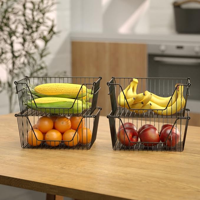 Slideep Wire Storage Baskets for Organizing, 4 Pack 14'' Stacking Metal Wire - Image 4