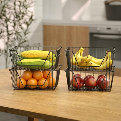 Slideep Wire Storage Baskets for Organizing, 4 Pack 14'' Stacking Metal Wire - Image 4