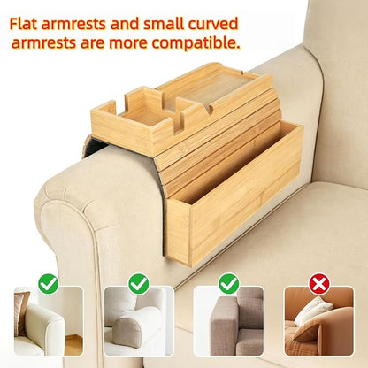 Bamboo Foldable Couch Arm Tray Storage Caddy - Image 3