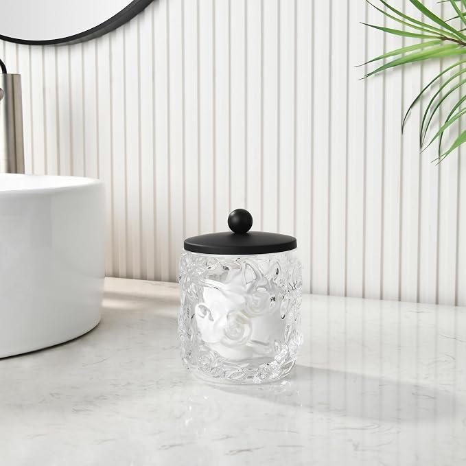 Clear Transparent Apothecary Floral Embossed Glass Jar - Image 4