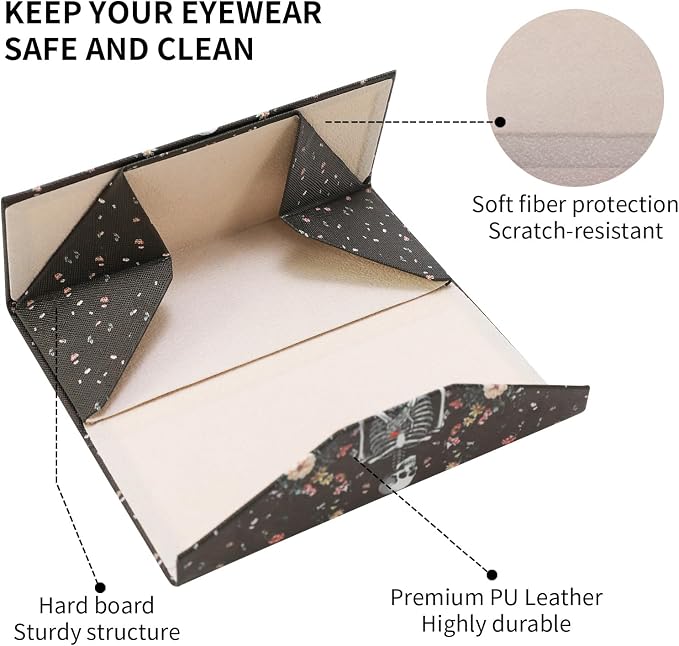 Foldable Glasses Case, Magnetic PU Leahter Sunglasses Case, Cute Hard Shell - Image 4