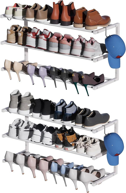 2 Pack Wall Mounted Shoe Rack, 3 Tier Hanging Shoe Rack Holds 24 Pairs by HomeOrganizerandStorage