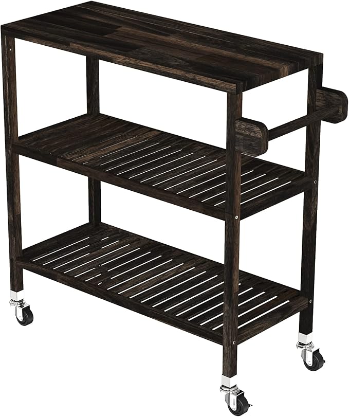 Interbuild 3 Tier Acacia Hardwood Kitchen Cart, Portable Rolling Trolley Cart - Image 2