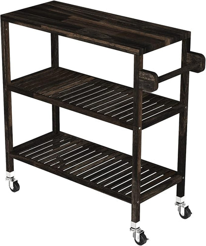Interbuild 3 Tier Acacia Hardwood Kitchen Cart, Portable Rolling Trolley Cart - Image 2