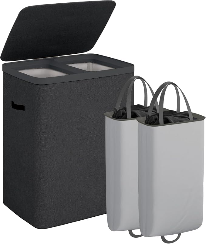CASAMAYA Laundry Basket with Lid, Laundry Hamper 2 Section, 170L collapsible by Unknown
