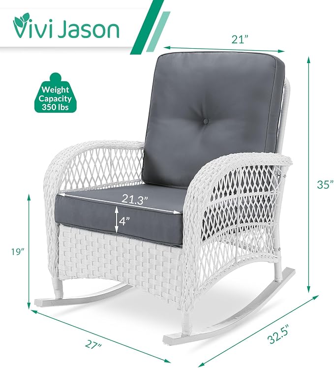 VIVIJASON 2 Piece Patio Wicker Rattan Rocker Chair, Outdoor Rattan Rocker Chair - Image 2