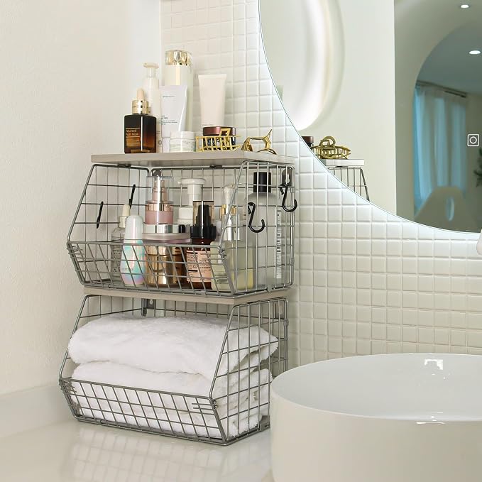 2pcs Silver Fruit Basket, Stackable Wall Mounted Pantry Organizers and Storage - Image 6