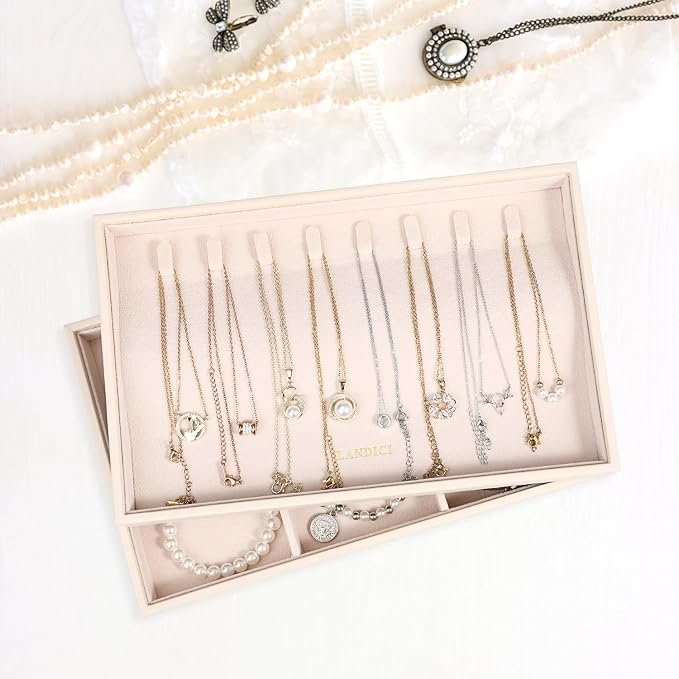 LANDICI Stackable Jewelry Organizer Trays 4 Set, PU Leather Jewelry Organizer - Image 7