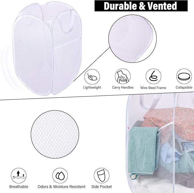 BATTOO Deluxe Strong Mesh Pop up Laundry Hamper Basket - Image 2