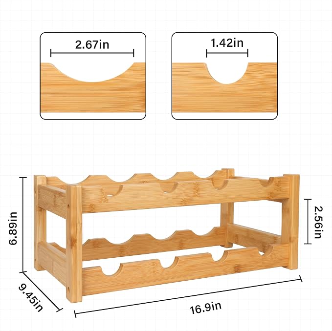 VASMIA Wine Rack, 2-Tier Bamboo Wine Racks Countertop Cabinet Wine Holder Wine - Image 6