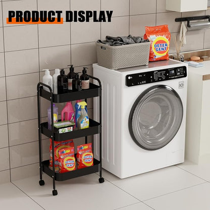 3-Tier Metal Utility Rolling Cart, Living Room, Movable Storage Organizer - Image 2