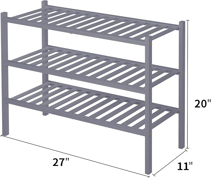 3 Tier Bamboo Shoe Rack for Closet Free Standing Wood Shoe Shelf Storage - Image 3