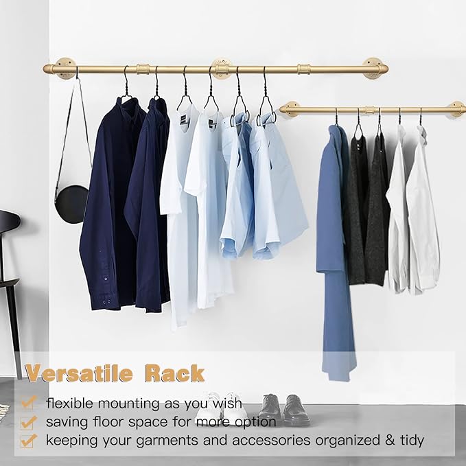 Wall Industrial Pipe Clothes Racks, DIY Floating Hanger Rustic Home Pipe Decor - Image 2