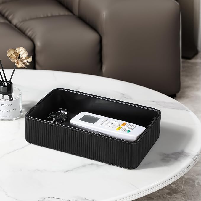 PU Leather Valet Tray Organizer, Small Nightstand Organizer Bedside Desktop - Image 2