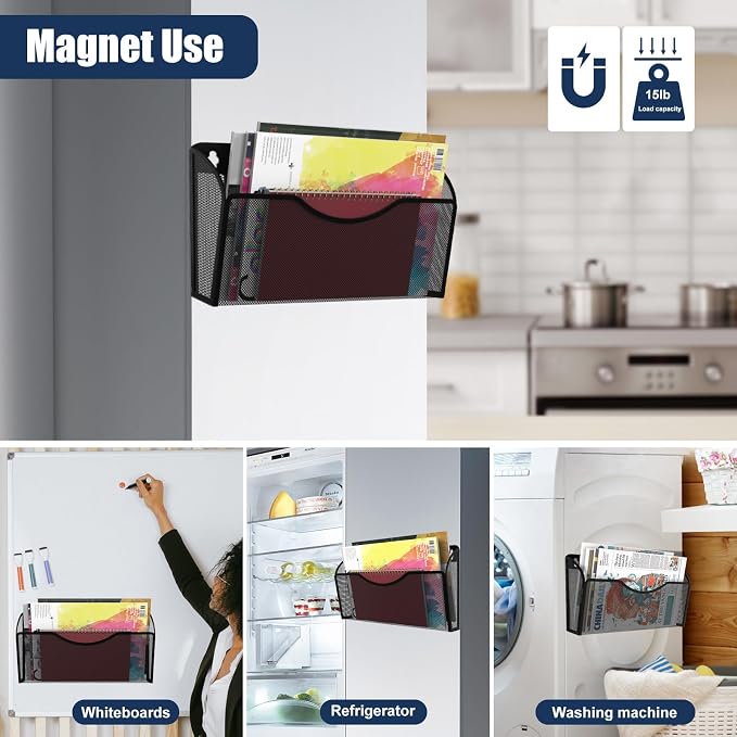 Magnetic File Holder 3 Pockets File Folder Organizer, Office Hanging Magazine - Image 5