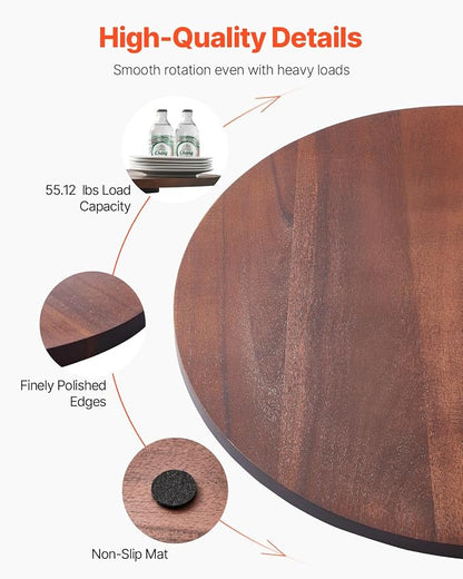 VEVOR 24 in Wood Lazy Susan Turntable, 360° Rotation Round Clear Tabletop - Image 3