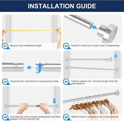 No Drilling Closet Rod, 27.5-94 Inches Hanging Closet Rod - Image 8