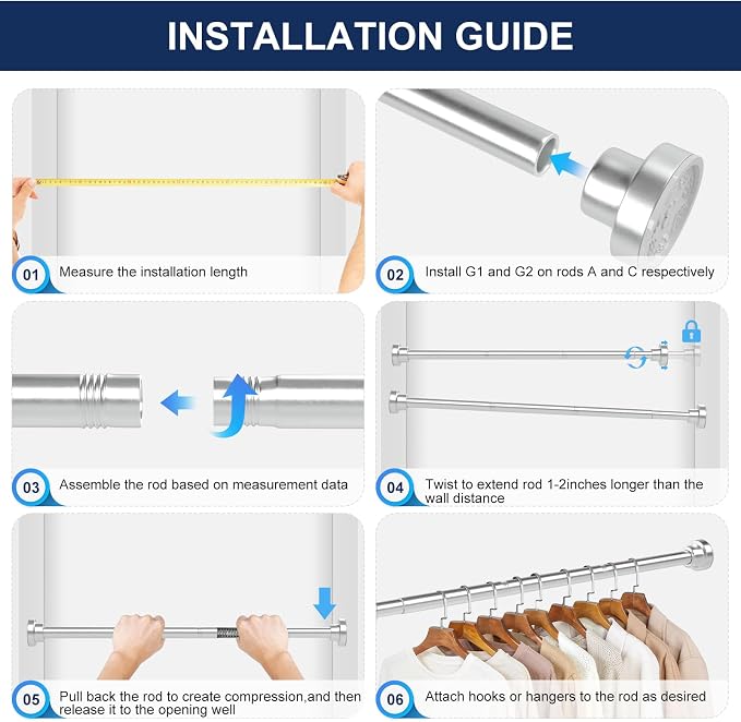 No Drilling Closet Rod, 27.5-74 Inches Hanging Closet Rod - Image 8