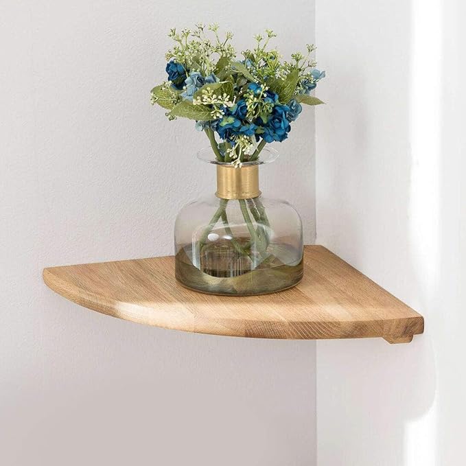 Corner Shelf, 7inch Solid Oak Wood Floating Corner Shelf Wall Mount Round End by Coamily