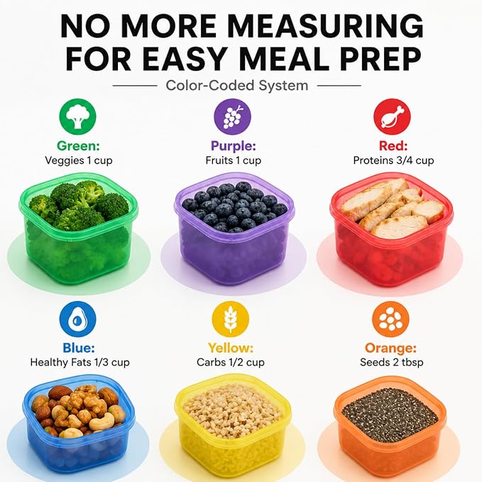 FIXBODY 7PCS Portion Control Containers, Color-Coded Labeled, 21 Day Lose - Image 4