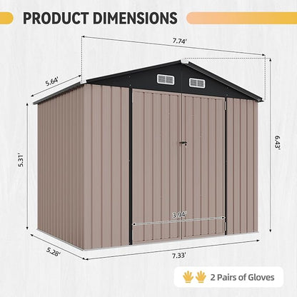 Aoxun 8x6FT Shed with Floor Galvanized Steel Outdoor Storage Shed Metal Garden - Image 8