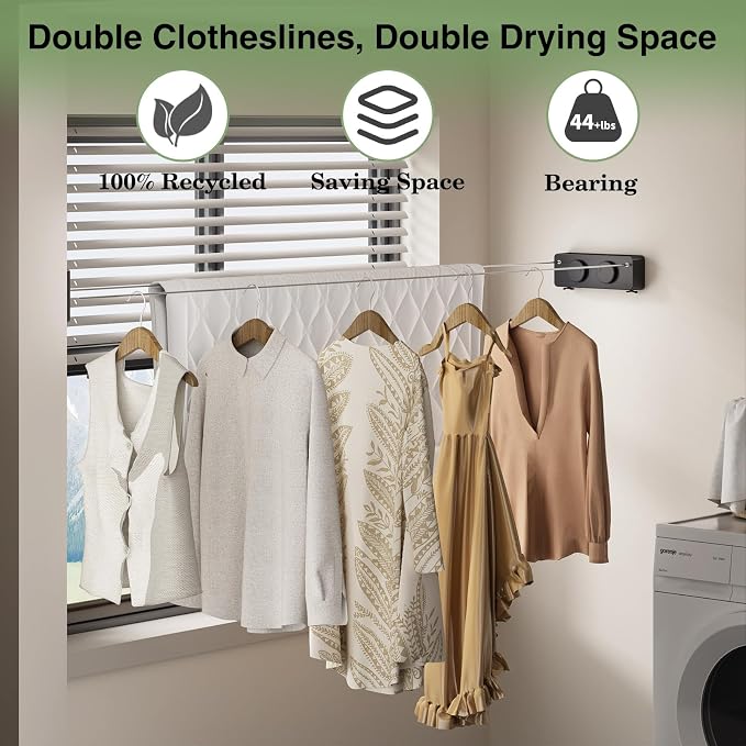 Danpoo Retractable Clothesline, Anti-Sag Adjustable Knob Heavy-Duty Clothes Line - Image 4