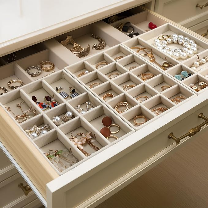 Highergo 8 Pcs Velvet Jewelry Trays Stackable Drawers Organizer Ring Earring - Image 6