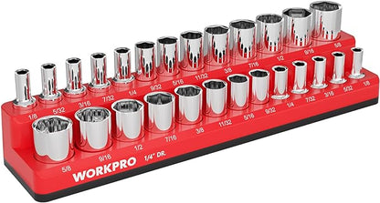 WORKPRO Magnetic Socket Organizer, 1/4-Inch SAE Socket Holder, Socket Trays by WORKPRO